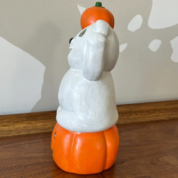 Vintage Ceramic Halloween Ghost & Pumpkin Tea Light Candle Holder Jack-O-Lantern - Picture 7 of 16